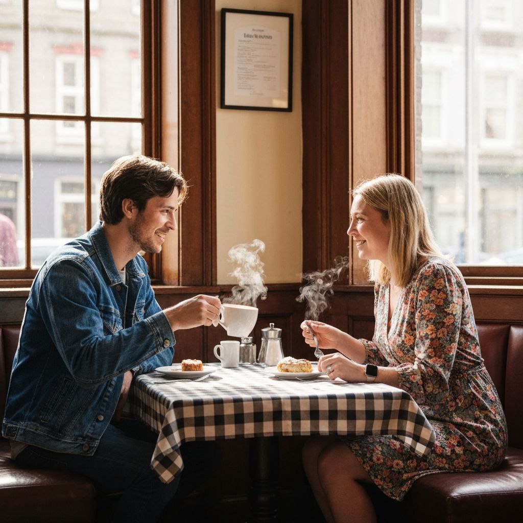 Two people having lunch at a UK café