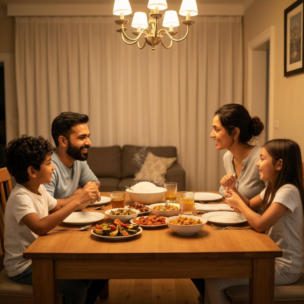 Family sharing dinner at home